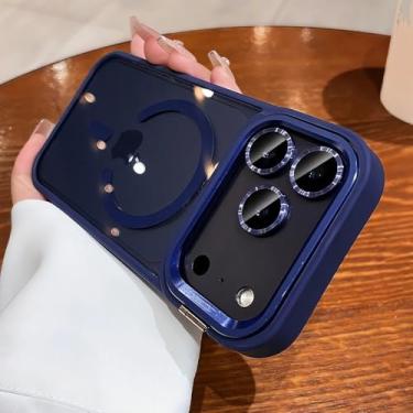 Imagem de Capa com suporte para câmera para iPhone 17 Pro Max Air, alça de pulso, película protetora para lente, compatível com iPhone 16, 15, 14 Plus, 11, 12, 13 Pro Max, azul escuro, para iPhone 15 Pro