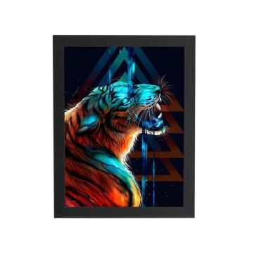 Imagem de Tigre Azul Desenho Animais Quadro Moldura Preta 60X40Cm