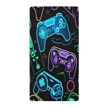 Imagem de Blueangle Lençol de berço padrão para berço infantil - Lençóis de algodão macio e respirável com controles de videogame coloridos (597)