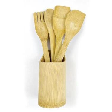 Imagem de Kit colher de pau em bambu cozinha utensílios garfo espátula2 - Golt