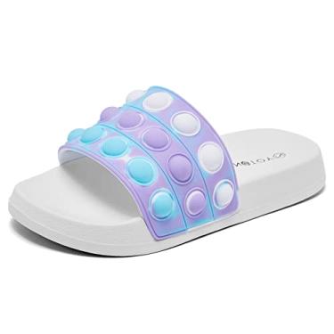 Imagem de Engtoy Sandálias infantis unissex para crianças, meninos, meninas, leves, antiderrapantes, bico aberto, confortável, chuveiro, praia, sandálias deslizantes engraçadas, Branco, azul, 11 Little Kid