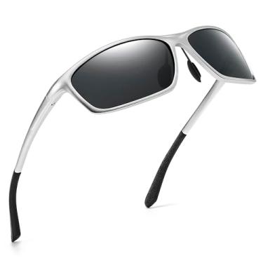Imagem de SUNGAIT Óculos de sol masculinos retângulo polarizado: óculos de sol esportivos proteção UV – máscaras legais para dirigir, correr, pescar, golfe, Lente cinza armação prata 2025, 0