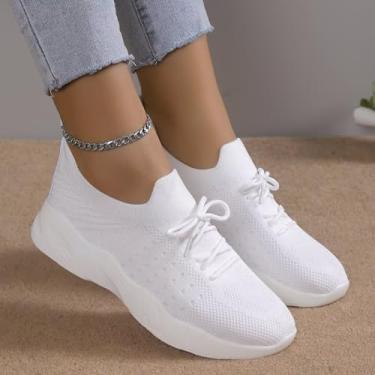 Imagem de Tênis feminino de largura larga - sapatos plataforma de malha respirável com cadarço, sapatos de caminhada de salto baixo da moda para mulheres - sapatos casuais femininos confortáveis, Preto, 38