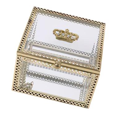 Imagem de Veemoon Elegante caixa de armazenamento de joias de vidro organizador de lembrança decorativo para brincos, pingentes, design de coroa chique, afiação para decoração de casa