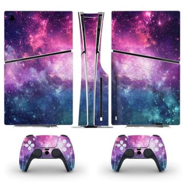 Imagem de Adesivo de película compatível com PS5 Slim Disc, capa protetora de vinil para console e controle sem fio (nebulosa)