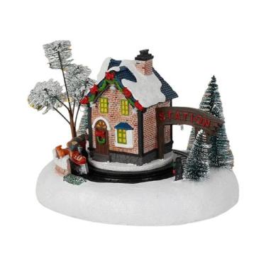 Imagem de Estação De Trem Rotativa Para Vila Natalina, Pré-iluminada, Em Resina,