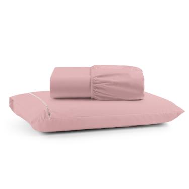 Imagem de Jogo Cama Lençol Bali Solteiro Percal 180 Fios 100% Algodão Ponto Palito 2 Peças - Rosa