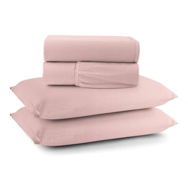 Imagem de Jogo Cama Lençol Sonnet Casal Padrão Malha Lisa 100% Algodão Macio 4 Peças - Rosê