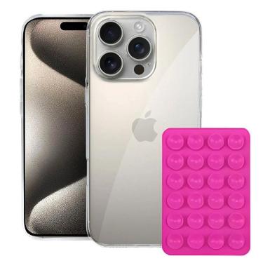 Imagem de Kit Capacrystal Slim Para Iphone 15 Pro + Ventosa - Rosa -