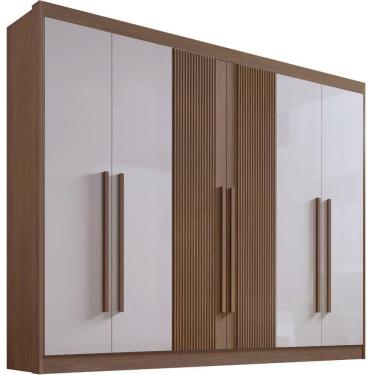 Imagem de Guarda Roupa Athos Ripado Castanho Off White 6 Portas 7 Gavetas D?doro