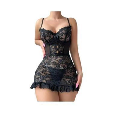 Imagem de Conjunto De Sutiã Push up Com Renda Transparente, Lingerie Sexy, Body 