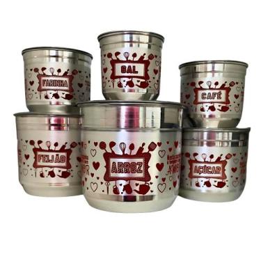 Imagem de Potes Porta Jogo De Mantimentos Alumínio Decorado 6 Peças - A2B Presen