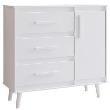 Imagem de Cômoda Sapateira Pé Palito 1 Porta 3 Gavetas Lima Branco - Moblis Móve