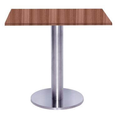 Imagem de Mesa Beta Big Inox 75 Cm (alt) Disco Redondo Tampo Mdp Quadrado 70 Cm (larg) X 2,50 Cm (alt) Walnut