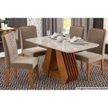 Imagem de Sala De Jantar Completa ágata C- Tampo Madeirado 130cm E 4 Cadeiras Clarice Savana-nature-madeirado-off White -suede Joli Cap - Cimol