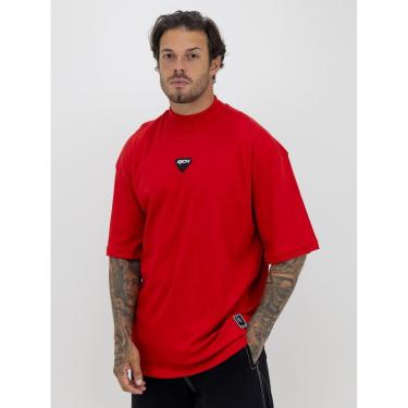 Imagem de Camiseta Oversized Gola Alta Borracha Triangulo Black White Streetwear Confortavel Masculina Vermelh-Masculino