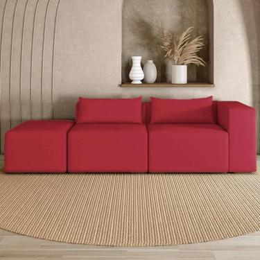 Imagem de Sofá 4 Lugares 303cm com Puff Esquerdo Fay Veludo Vermelho Z55 - Mpozenato