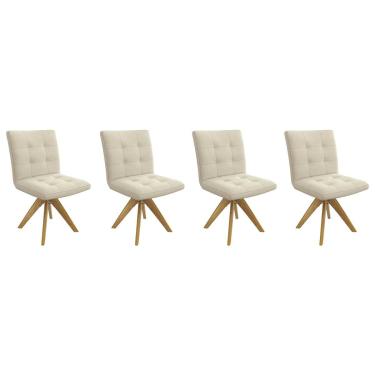 Imagem de Cadeiras Cozinha Nice 1C001CA Premium Madeira Maciça Kit 4 Un Carvalho/Linho Bege Argila Kappesberg