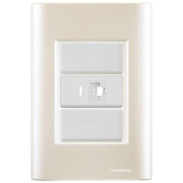 Imagem de Cj Tomada Rj45 Rj 45 Ethernet Giz Pérola Tramontina Completo Pronto Tramontina