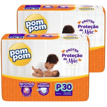 Imagem de Kit 2 Pacotes de Fraldas Descartável Infantil Pom Pom Protek, P