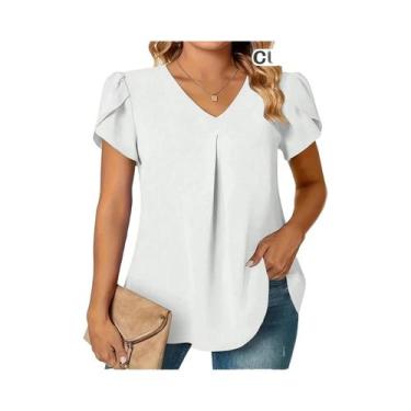 Imagem de Camisa Casual Feminina De Manga Longa Com Decote Em V Em Tamanhos Gran