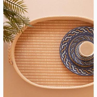 Imagem de Bandeja Oval Fundo de Madeira 40,5 x 30 x 4,5cm Marrom MDF - Wolff