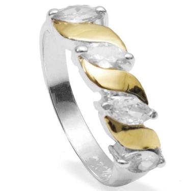 Imagem de Anel Meia Aliança Em Prata Zircônias e Aplique em Ouro 14 K - Clara Ce