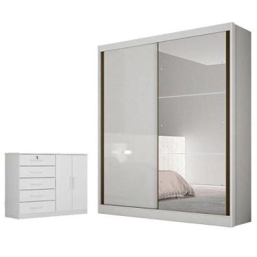 Imagem de Guarda Roupa Solteiro Dante Com Nicho E Espelho E Cômoda Seul Neve - N