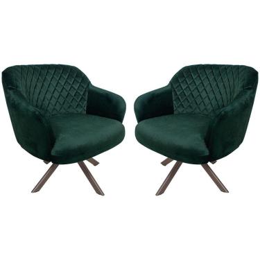 Imagem de Kit 02 Poltronas Jade Tressê Giratória Eiffel Champagne Veludo Verde - Nexta Casa