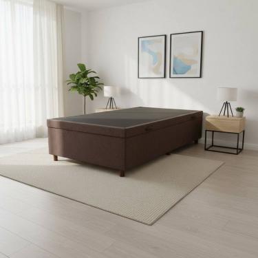 Imagem de Base Box Baú Solteiro 88x188cm com Pistão a Gás Estrutura Reforçada Smart Marrom