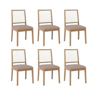 Imagem de Kit 6 Cadeiras para Sala de Jantar Estofadas Marcela Madeira/Bege