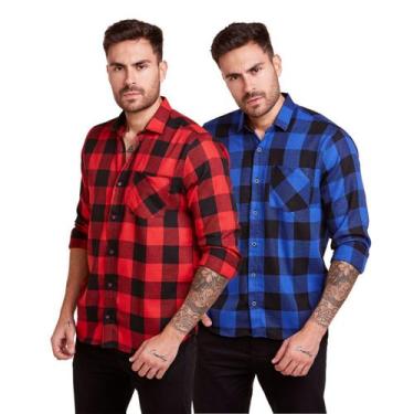 Imagem de Kit 2 Camisas Xadrez Masculino Flanelado Manga Longa - Daze Modas, Ver