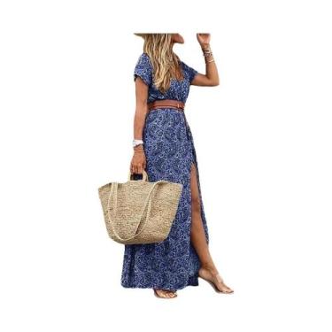 Imagem de Vestido Midi Retrô Com Decote Em V, Cintura Ajustada, Fenda Alta, Esta