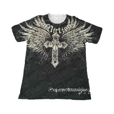 Imagem de Camiseta Masculina De Verão Com Gola Redonda Grande E Estampa De Desaf