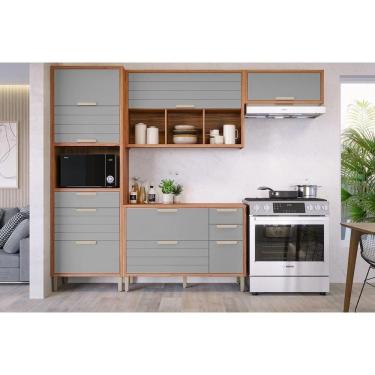 Imagem de Cozinha Completa Eloise 3 Portas 2 Gavetas MDF 209cm Marrom Cinamomo Platina