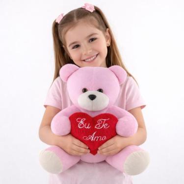 Imagem de Urso Grande com Coração Bordado 30cm Urso Ted Infantil Decoração Prese