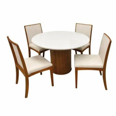 Imagem de Mesa de Jantar Dara 110cm Redonda com Vidro e 4 Cadeiras Lara Kappesbe