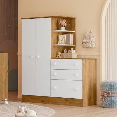 Imagem de Guarda Roupa Roupeiro com Cômoda Doce Sonho Freijó Branco Qmovi