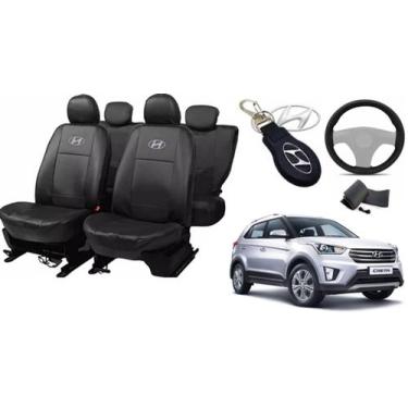 Imagem de Kit Capas de Couro Hyundai Creta 2019 + Capa de Volante + Chaveiro Hyu