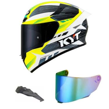 Imagem de Capacete KYT TT Course Gear Preto e Amarelo Mais Viseira Camaleão e Sp