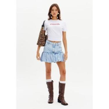 Imagem de Saia Jeans Curta Balonê Cintura Alta-Feminino