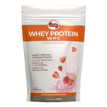 Imagem de Whey Protein WPC Concentrado Refil 900g Vitafor, Morango