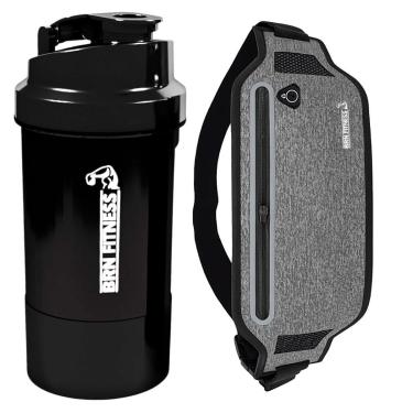 Imagem de Kit Garrafa Shaker 500ml + Pochete Corrida Caminhada Treino-Unissex
