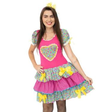 Imagem de Vestido Feminino Caipira Florido Rosa Pink São João com Arco - Color, 