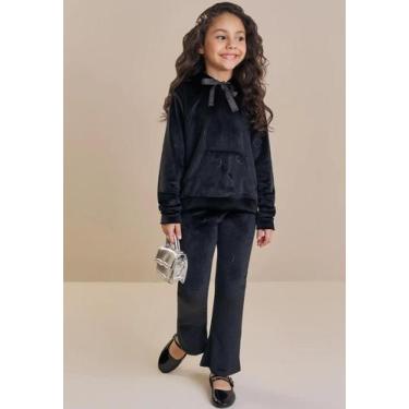 Imagem de Conjunto Longo Moletom Preto Aveludado Menina Kukiê, Preto, 8