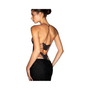 Imagem de Vestido Maxi Sem Costas Com Estampa De Borboleta Para Mulheres, Alças 