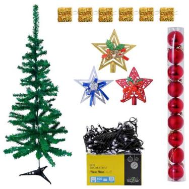 Imagem de Kit Enfeites Natalinos 44 Peças Árvore de Natal 90cm 80 Galhos Bolas D