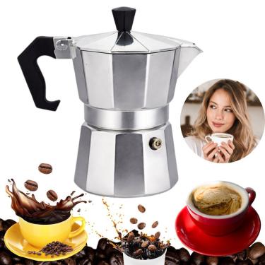 Imagem de Cafeteira Italiana Moka Manual 3 Xícaras Aço Inox 100ML Filtro Integrado para Fogão a Gás Prata Thika Importadora