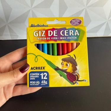 Imagem de Giz de cera com 12 cores acrilex longo cores vivas azul vermelho rosa 