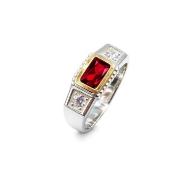 Imagem de Anel Formatura Masculino Prata 925 Aplique Ouro Retangular - Maca de P